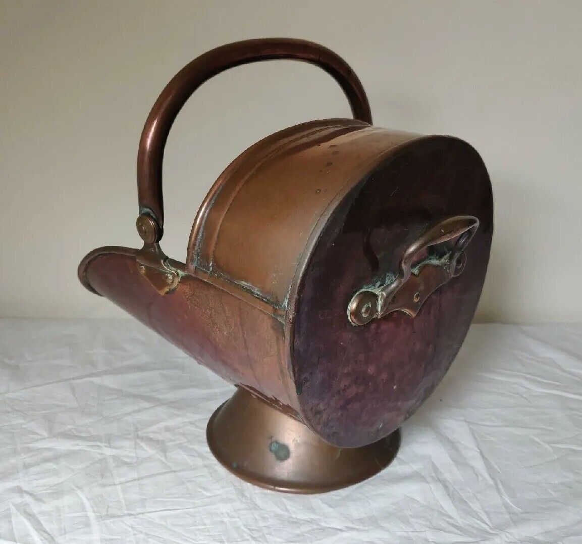 Copper Riveted Coal Helmet Scuttle With Handle Victorian Postage Available