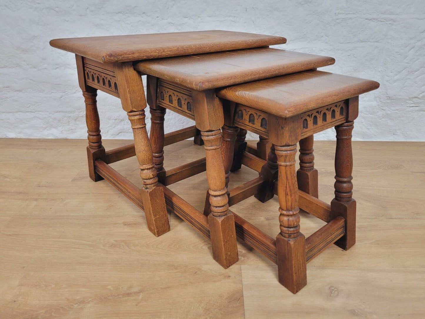 Nest of Tables Oak Carved Country English Rectangular Postage Available