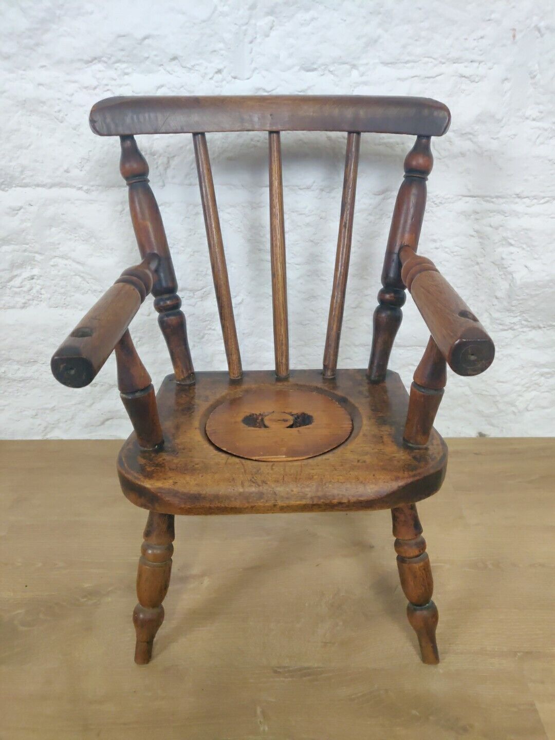 Child's Potty Armchair Victorian Elm Spindle Back Lid Postage Available