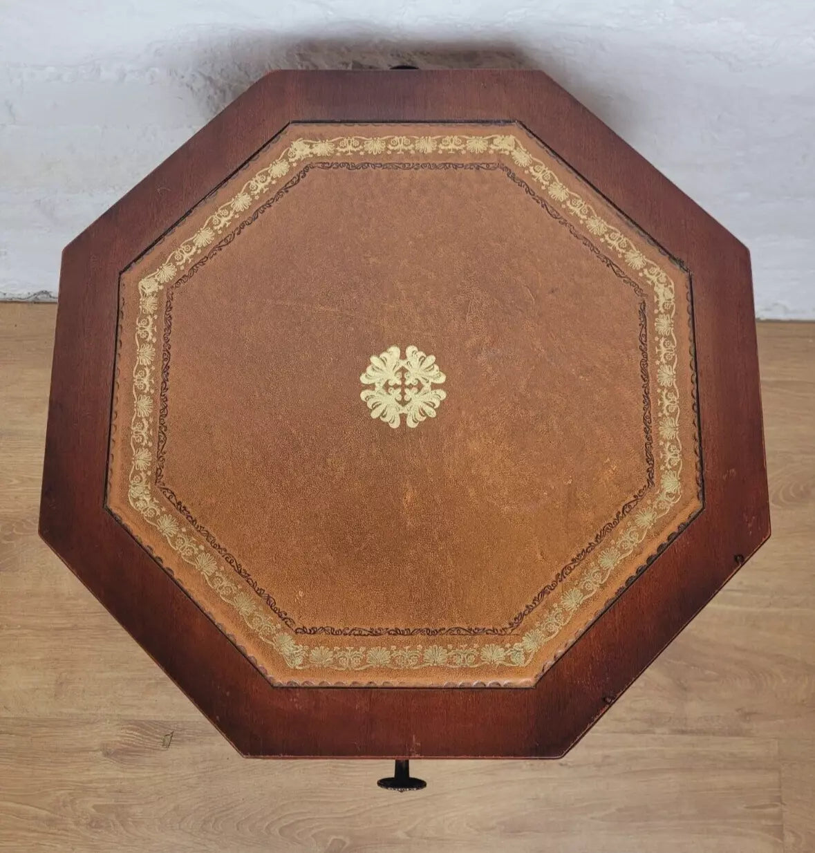 Octagonal Drum Side Table Leather Gilt Castors Drawers Antique Postage Available