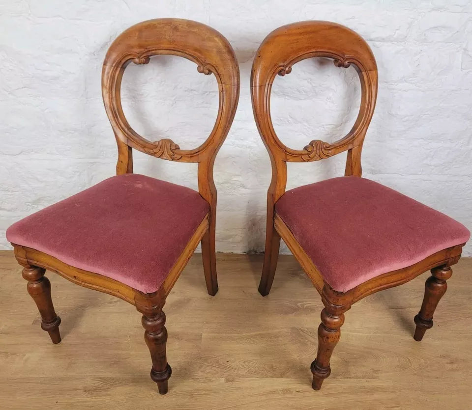 Vintage Dining Chairs Pair Balloon Back Carved Country Oak Postage Available