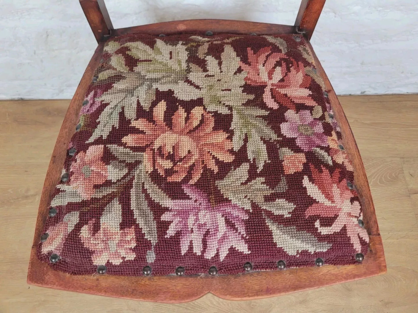 Edwardian Bedroom Chair Inlaid Motif Needlepoint Splatback Postage Available