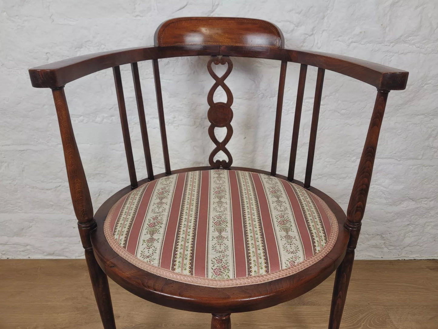 Edwardian Elbow Chair Inlaid Pierced Back Upholstered Postage Available