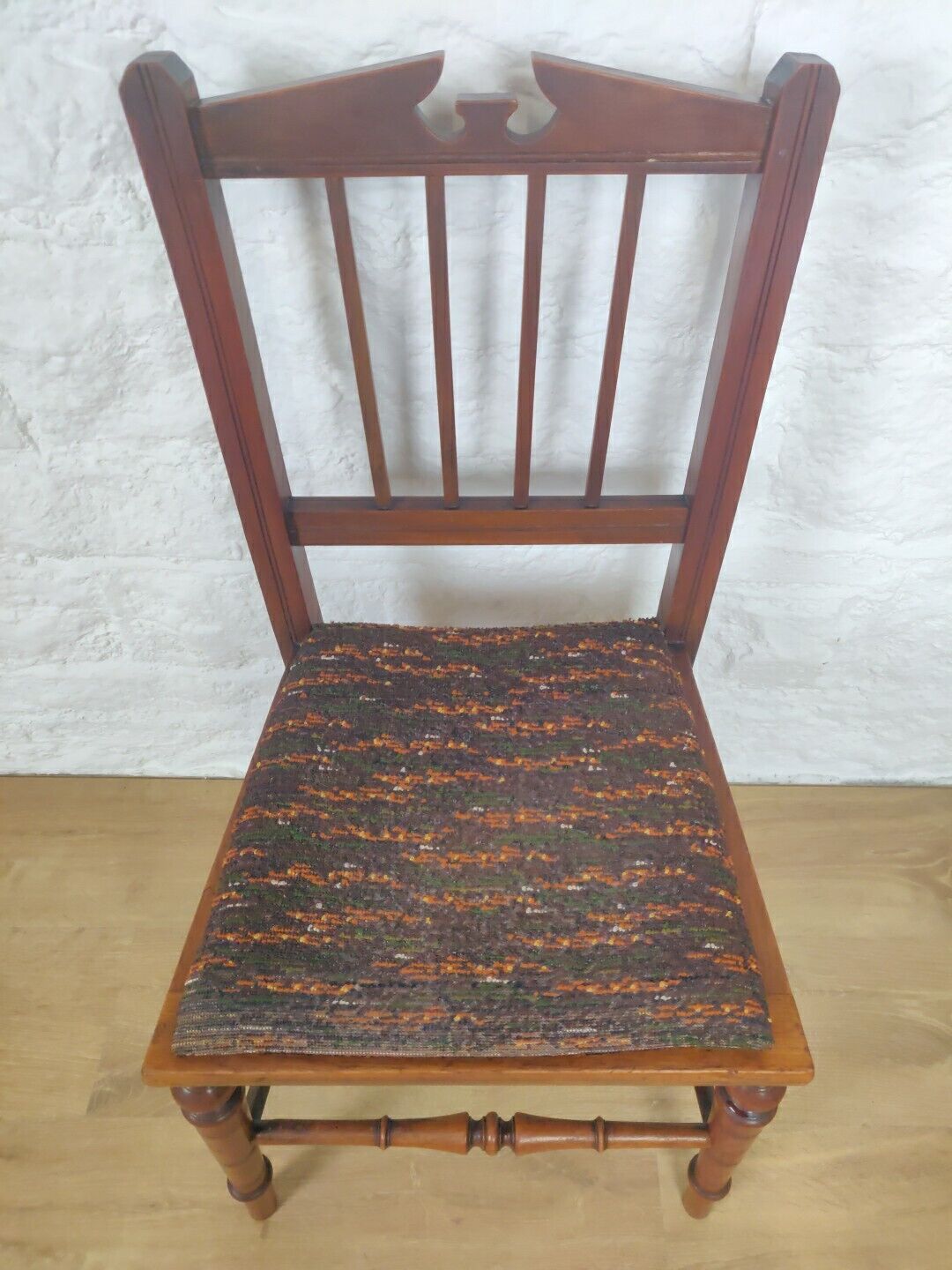 Side Bedroom Chair Mahogany Turned Carved Upholstered Antique Postage Available