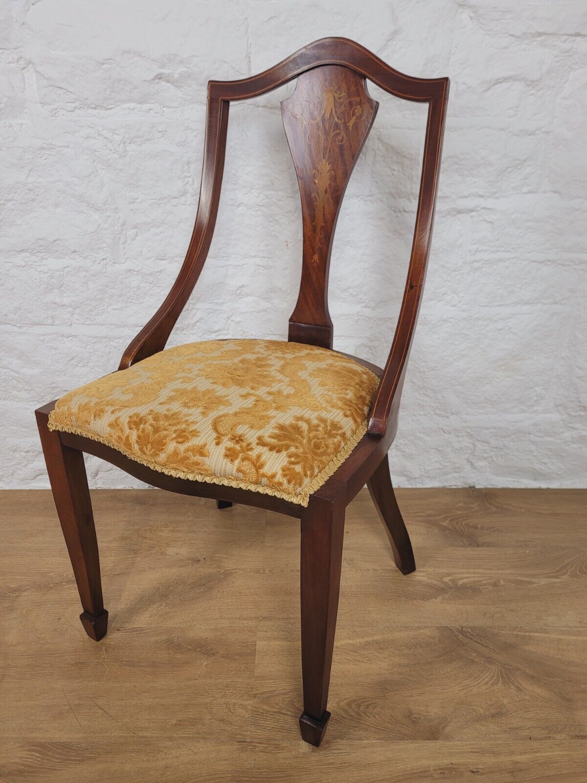 Edwardian Inlaid Dining Chair Floral Upholstered Postage Available