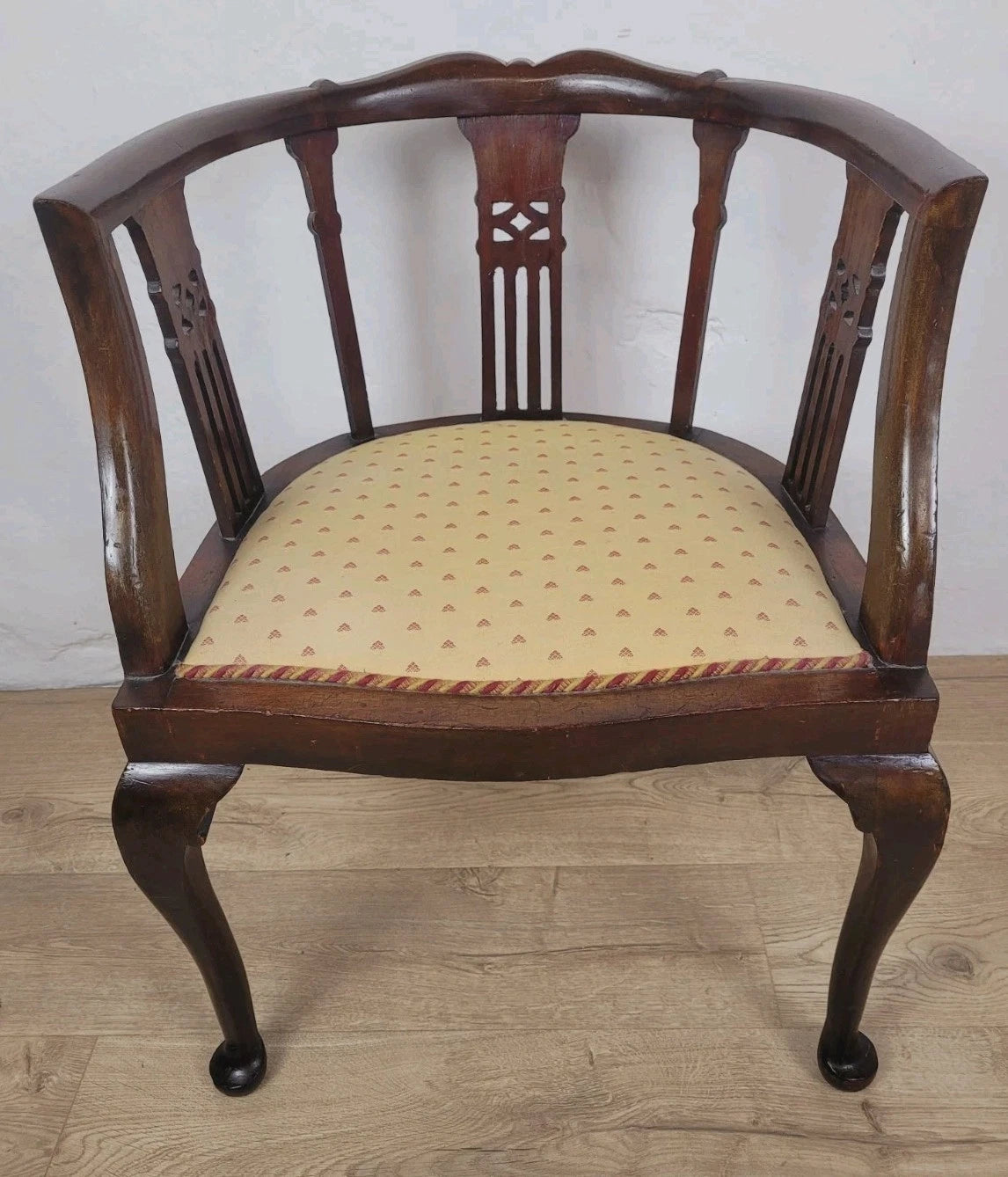 Edwardian Bedroom Elbow Chair Cushion Pierced Back Upholstered Postage Available