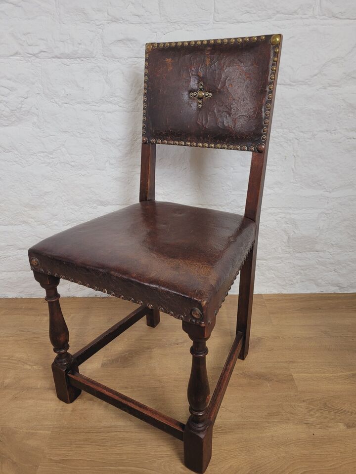 18th Century Hall Chair Mahogany Leather Brass Studded Postage Available