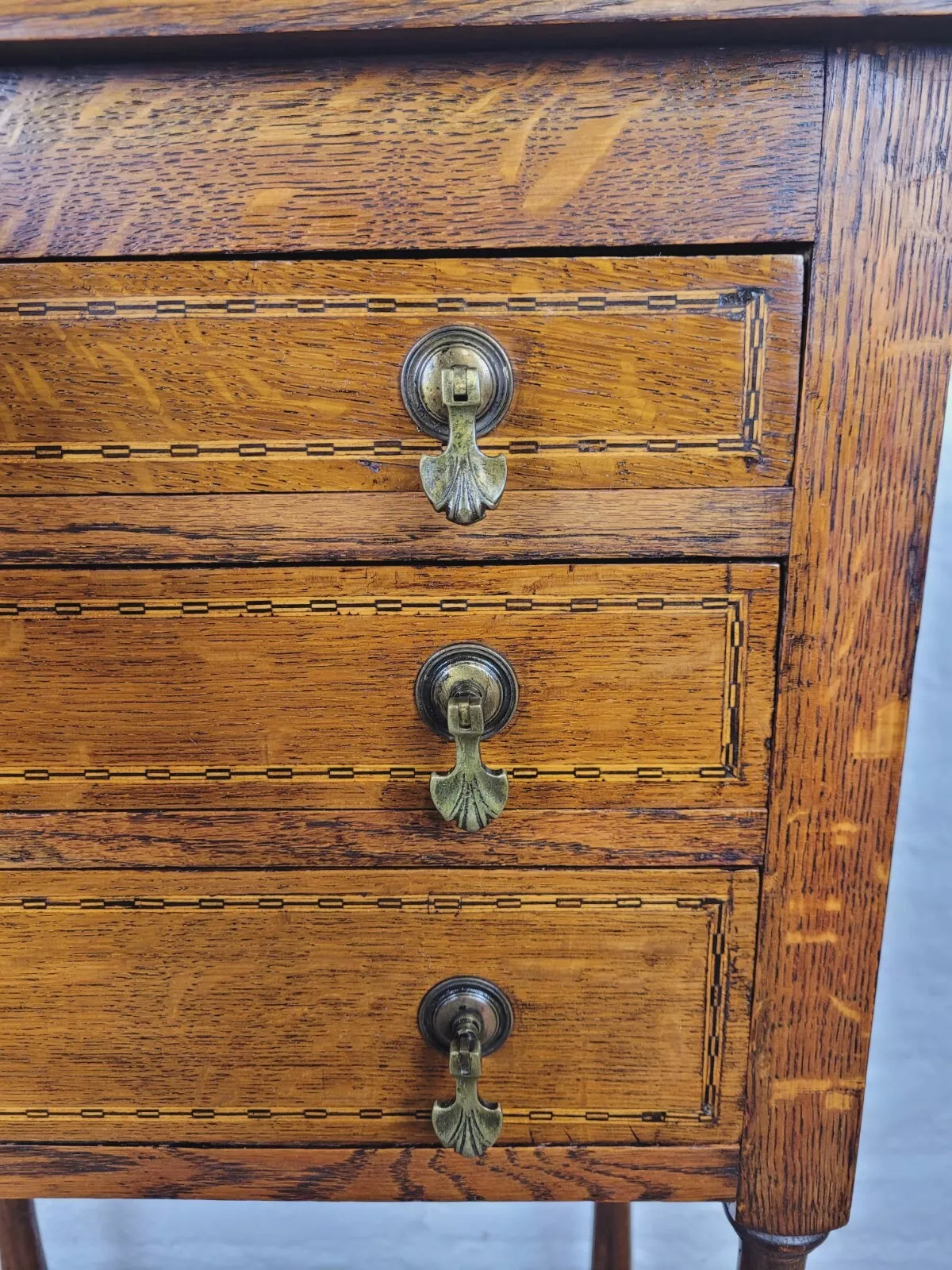 Edwardian Collectors Cabinet Inlaid Oak Graduating Drawers Delivery Available