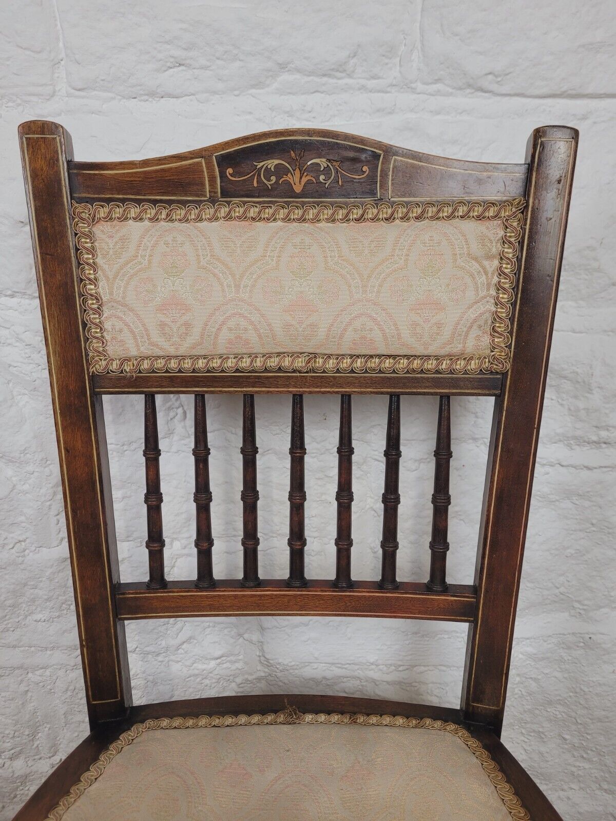 Victorian Inlaid Bedroom Chairs Pair Spindle Back Upholstered Postage Available