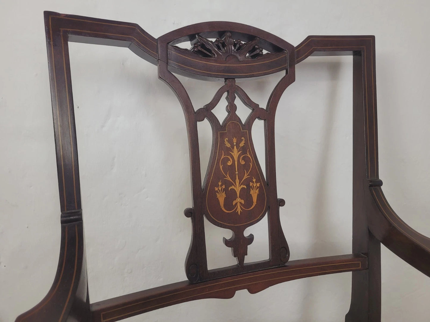 Edwardian Armchair Bedroom Inlaid Motif Carved Floral Postage Available