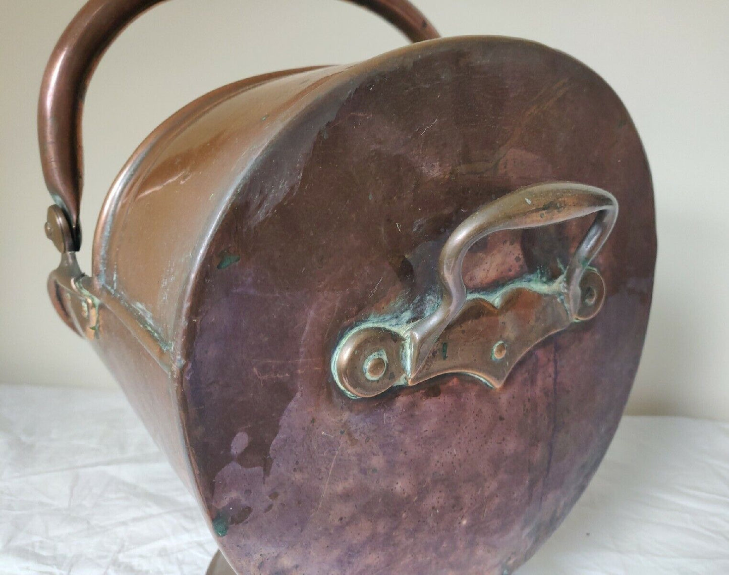 Copper Riveted Coal Helmet Scuttle With Handle Victorian Postage Available