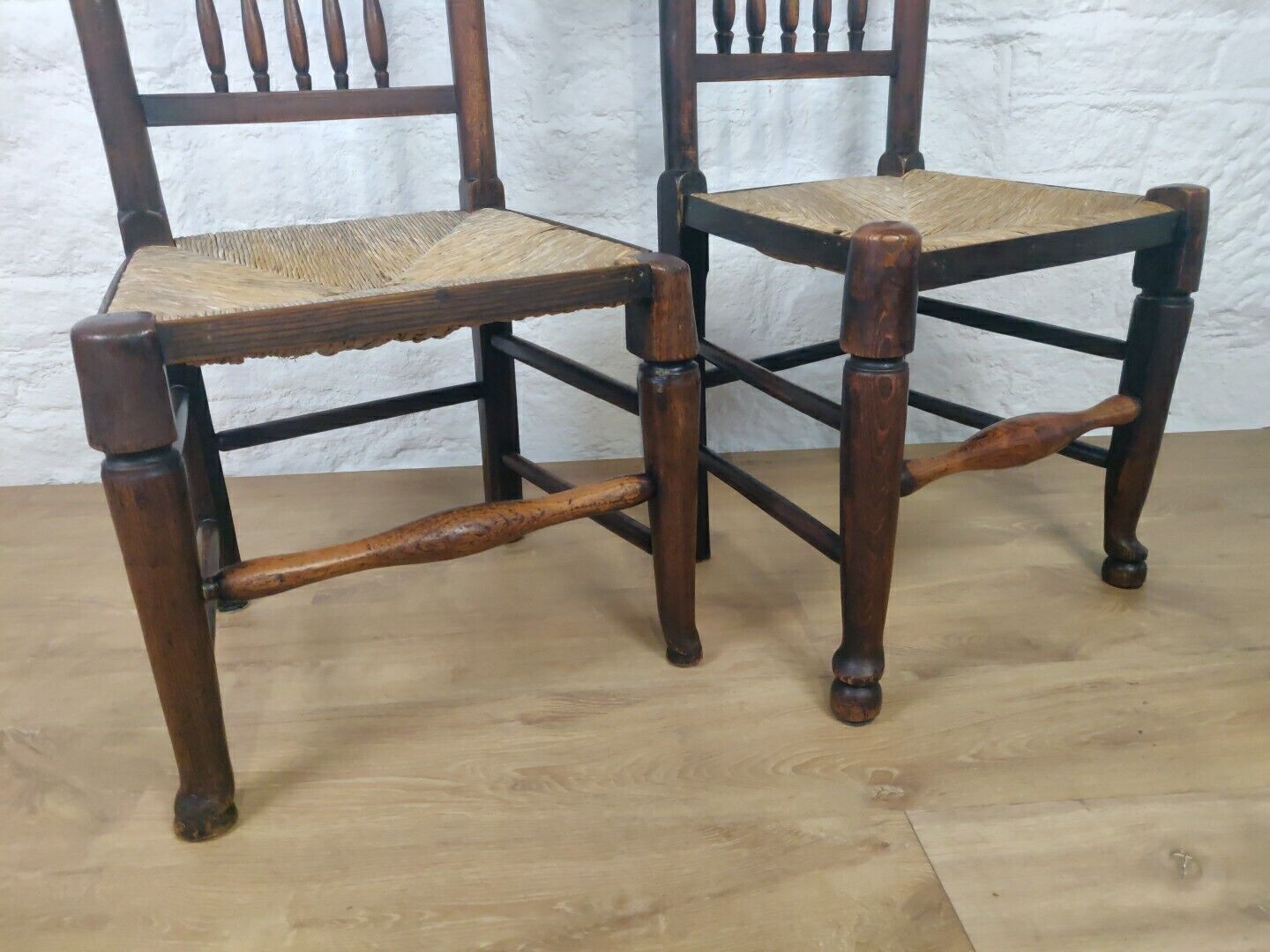 Dining Chairs Set Of 4 Rush Seat Oak 19th Century Spindle Back Postage Available