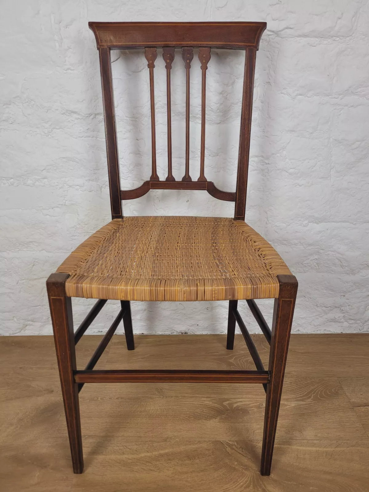 Edwardian Bedroom Chair Cane English Inlaid Slat Back Postage Available