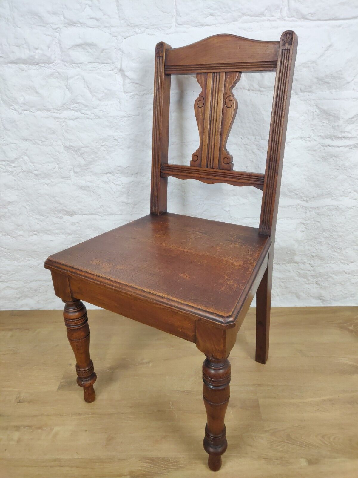 Edwardian Carved Hall Chair Floral Oak Scrolled Back Turned Postage Available