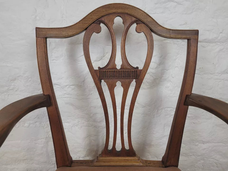 Victorian Dining Armchair Oak Carved Pierced Back Upholstered Postage Available