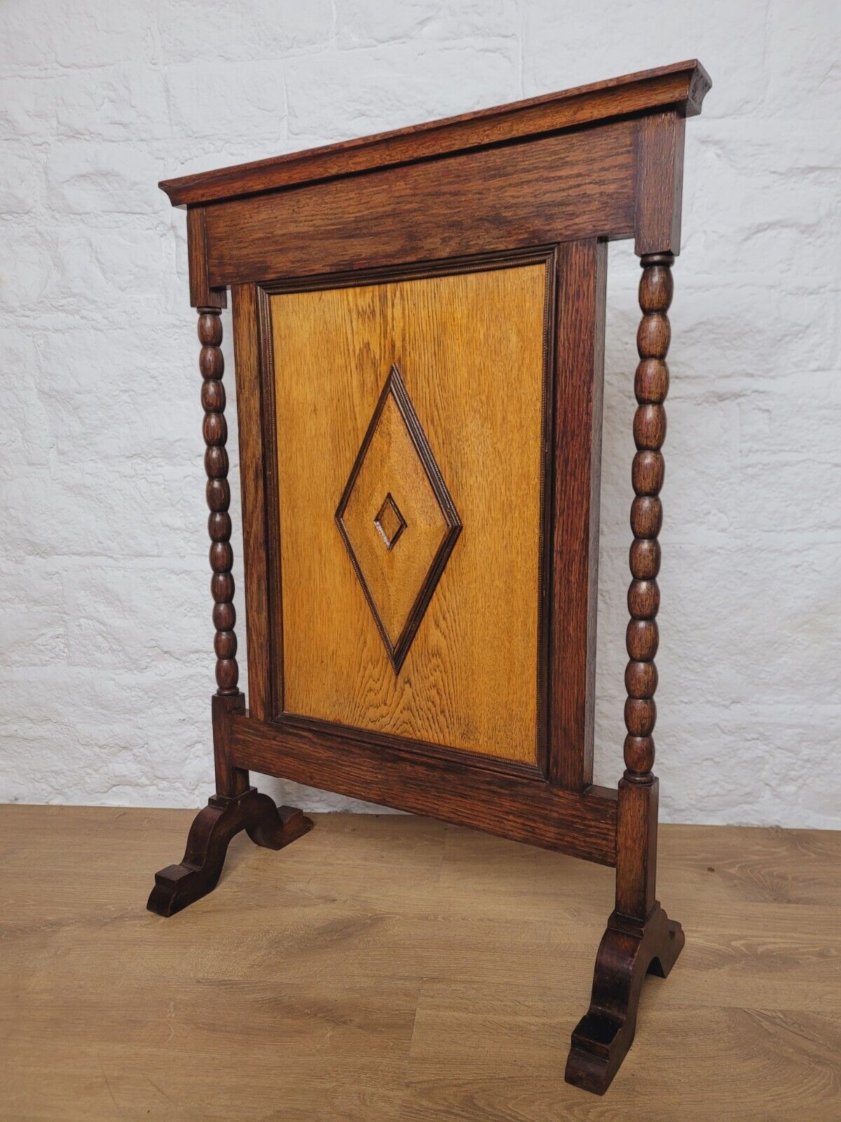 Victorian Fire Screen Carved Diamond 19th Century Oak Postage Available