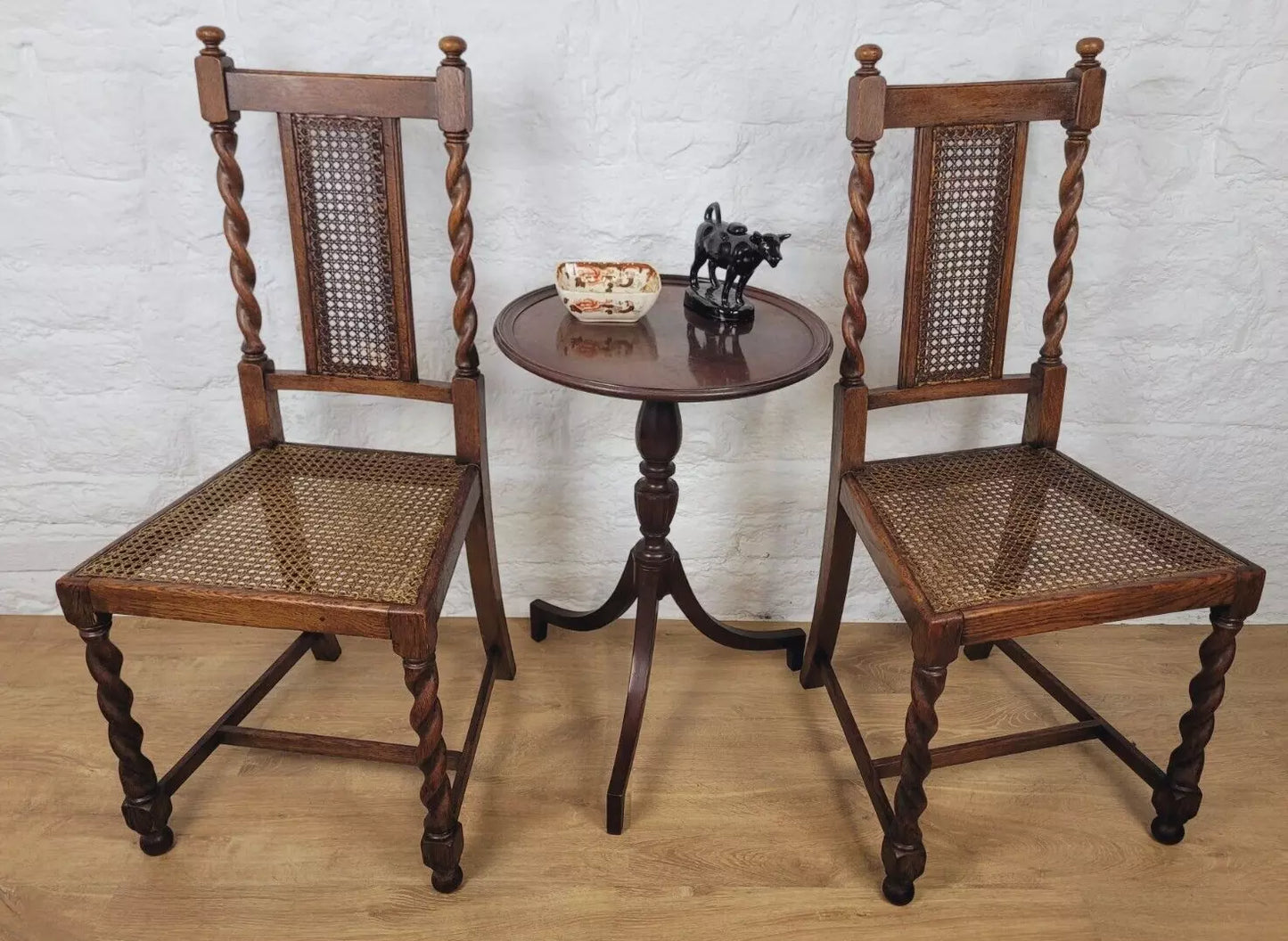 Victorian Dining Chairs Pair Oak Barley Twist Country Bergere Postage Available