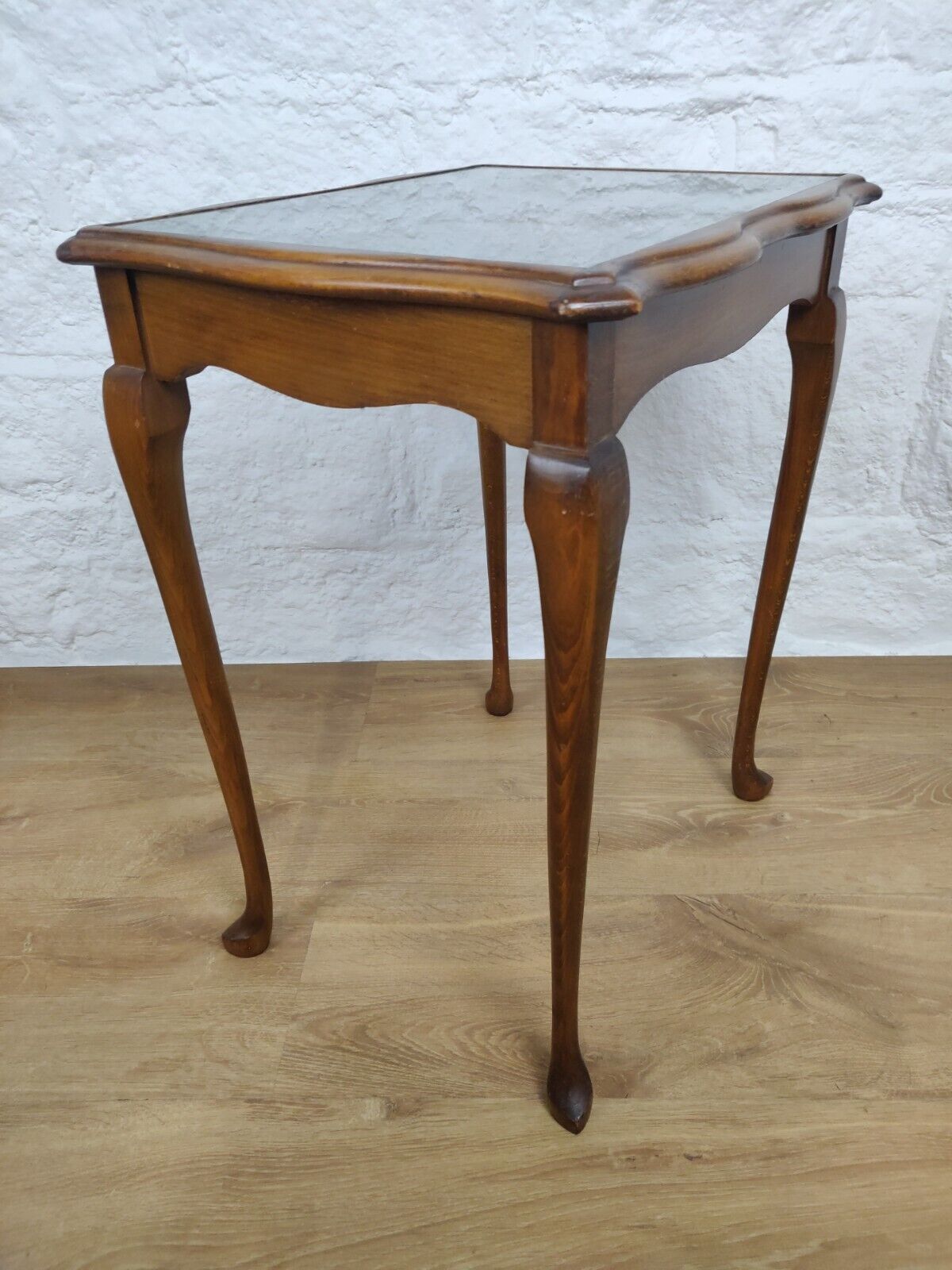 Walnut Glass Side Table Queen Anne Legs Postage Available