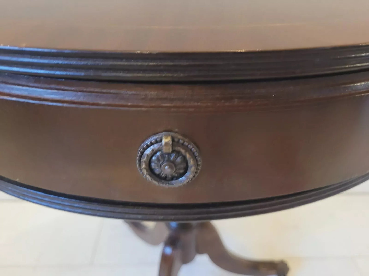 Drum Side Table Round Reproduction Inlaid Paw Castors Drawers Postage Available