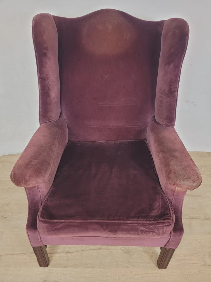 Victorian Wingback Armchair Velvet Purple 19thC Upholstered Delivery Available