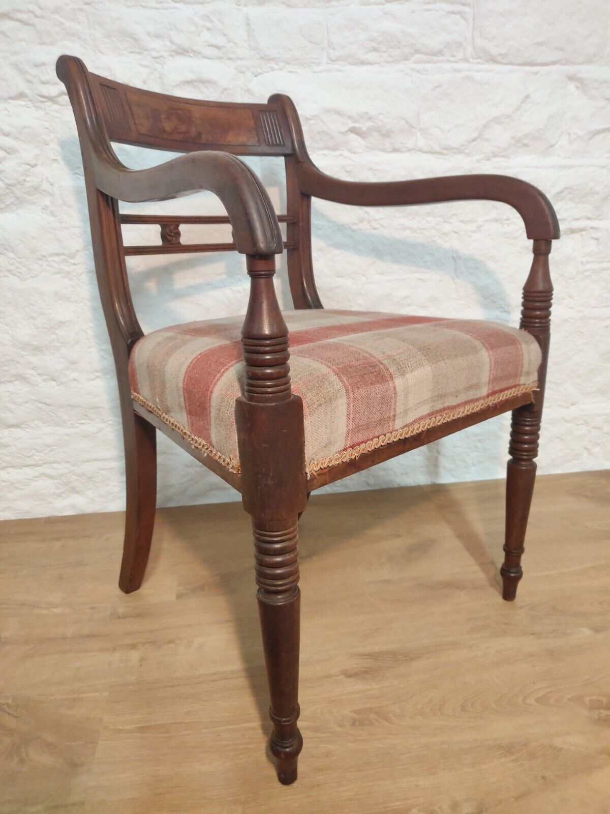 William IV Dining Chairs Set Tweed Carver Foliage Carvings Postage Available