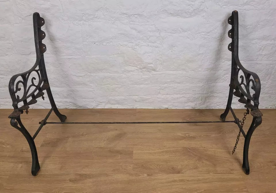 Victorian Bench Ends Pair Floral Cast Iron Salvage 19thC Postage Available