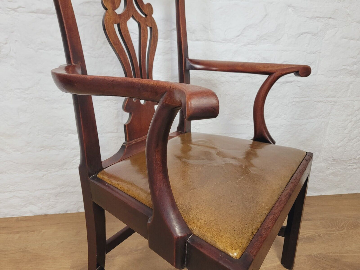 Victorian Dining Armchair Chippendale Style Pierced Splatback Leather Postage Available