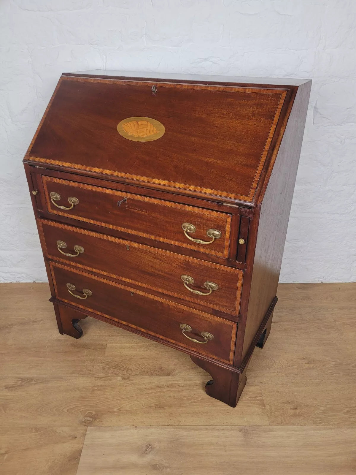 Edwardian Writing Bureau Shell Motif Satinwood Crossbanded Delivery Available