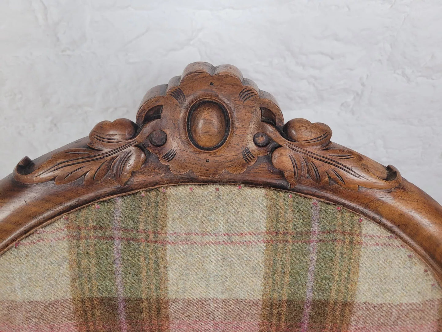 Walnut Nursing Chair Victorian Castors Tartan Carved Foliage Postage Available