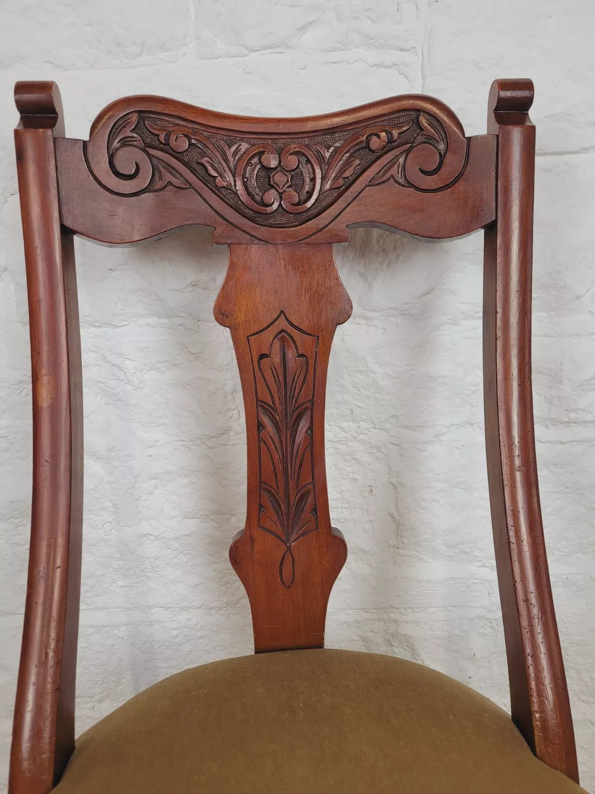 Victorian Dining Chairs Pair Carved Castor Sprung Seat English Postage Available