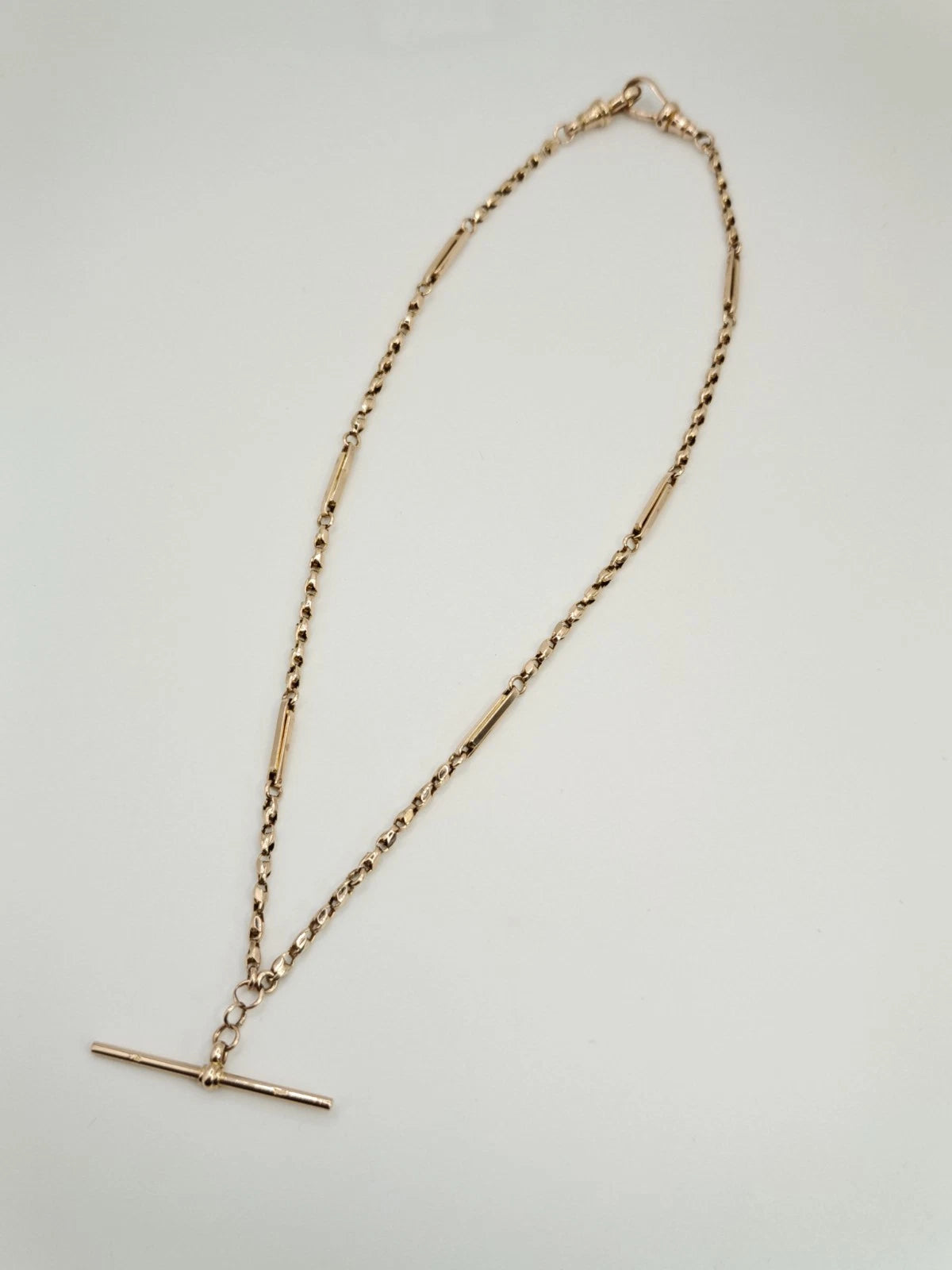 9ct Gold Albert Necklace T-Bar Victorian Charles Daniel Broughton 16.5" Postage