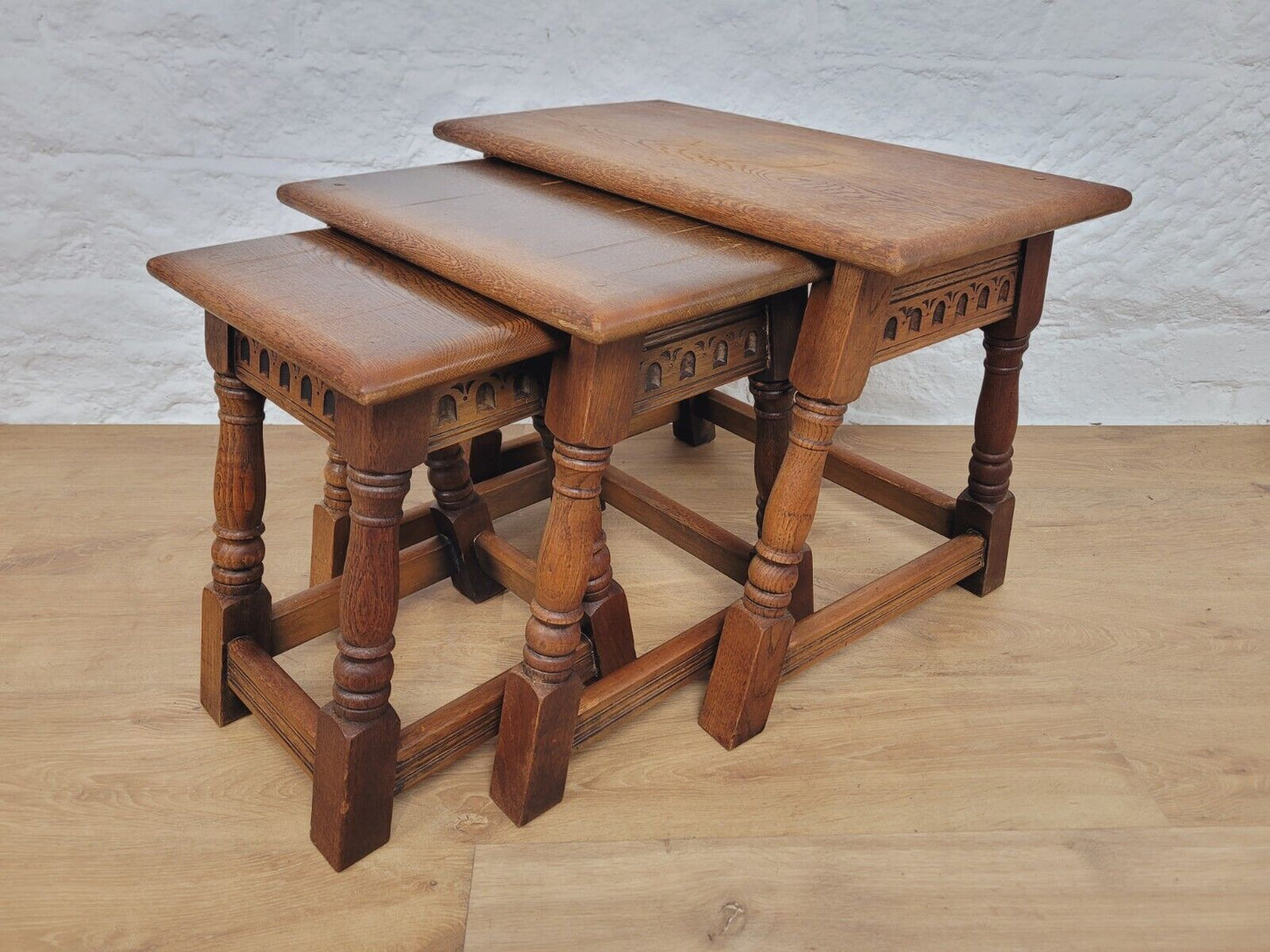 Nest of Tables Oak Carved Country English Rectangular Postage Available