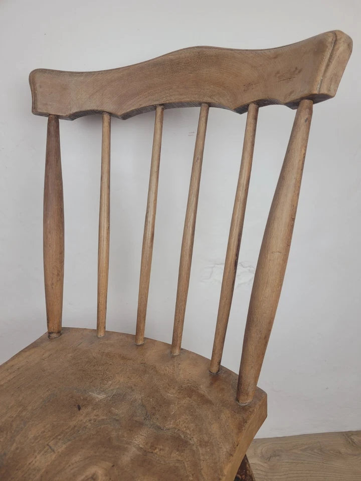 Country Kitchen Chair J.R. Carved Spindle Back 19thC Antique Postage Available