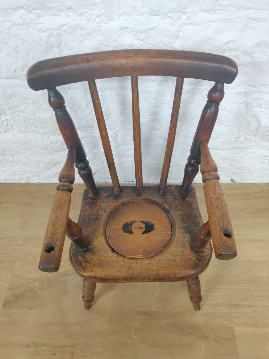 Child's Potty Armchair Victorian Elm Spindle Back Lid Postage Available