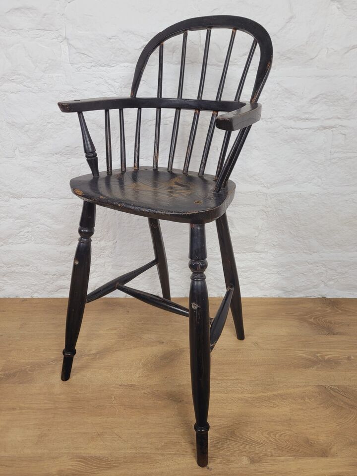 Childs Windsor High Chair 19thC Ebonised Stick Back Postage Available