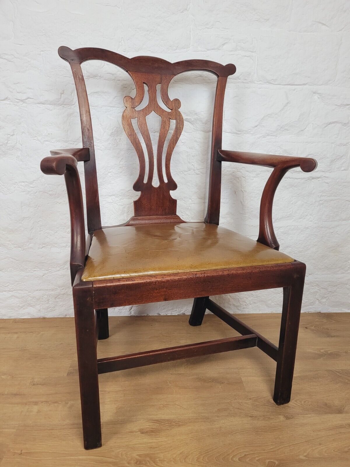 Victorian Dining Armchair Chippendale Style Pierced Splatback Leather Postage Available