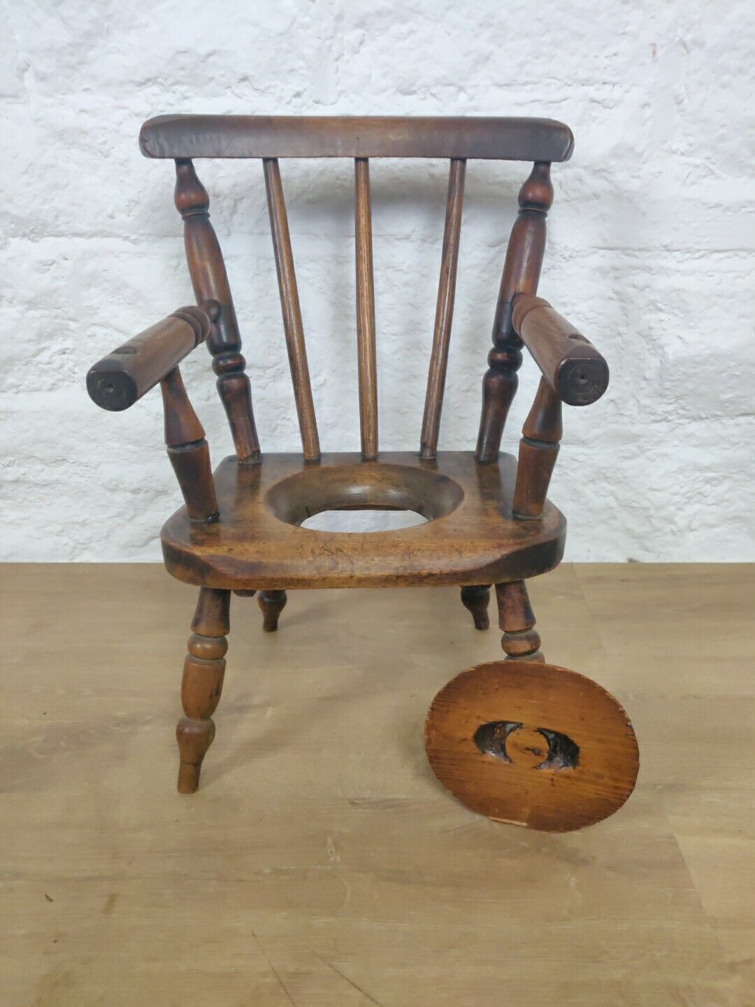 Child's Potty Armchair Victorian Elm Spindle Back Lid Postage Available