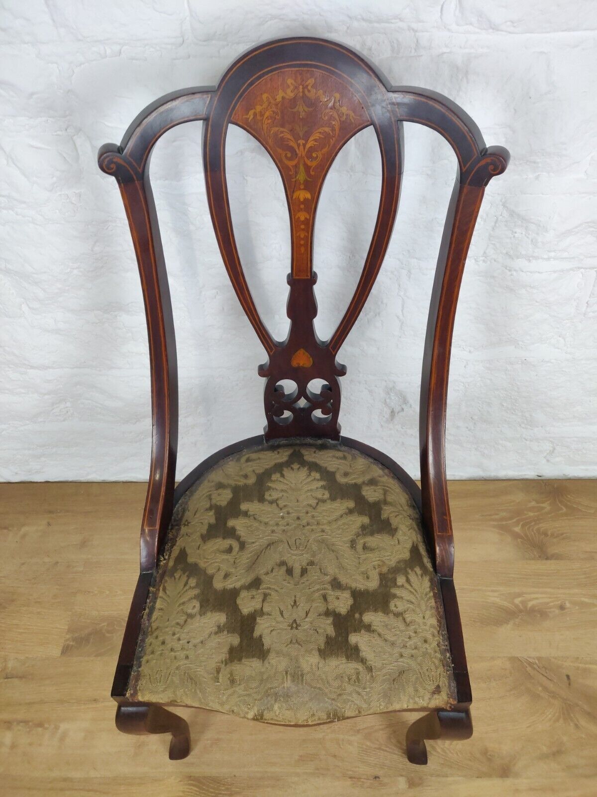 Edwardian Inlaid Dining Chair Queen Anne Legged Upholstered Postage Available