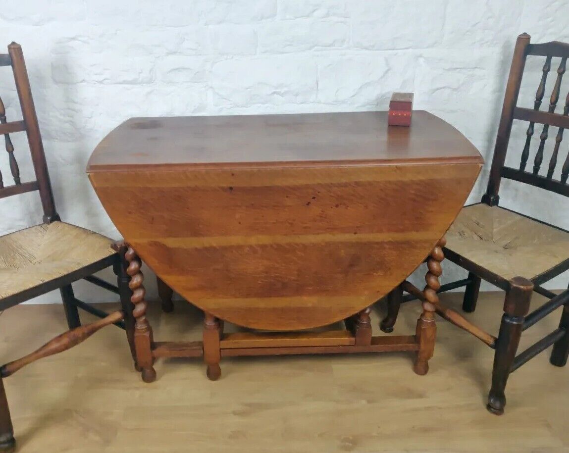 Barley Twist Table Gate Leg Oak Large Circular Victorian Delivery Available