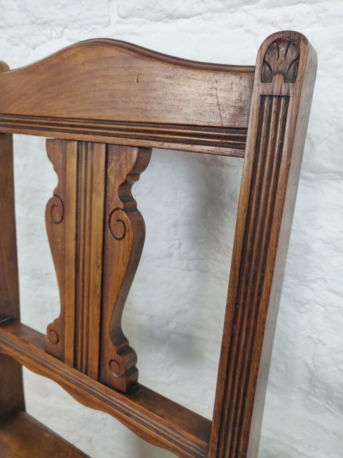 Edwardian Carved Hall Chair Floral Oak Scrolled Back Turned Postage Available