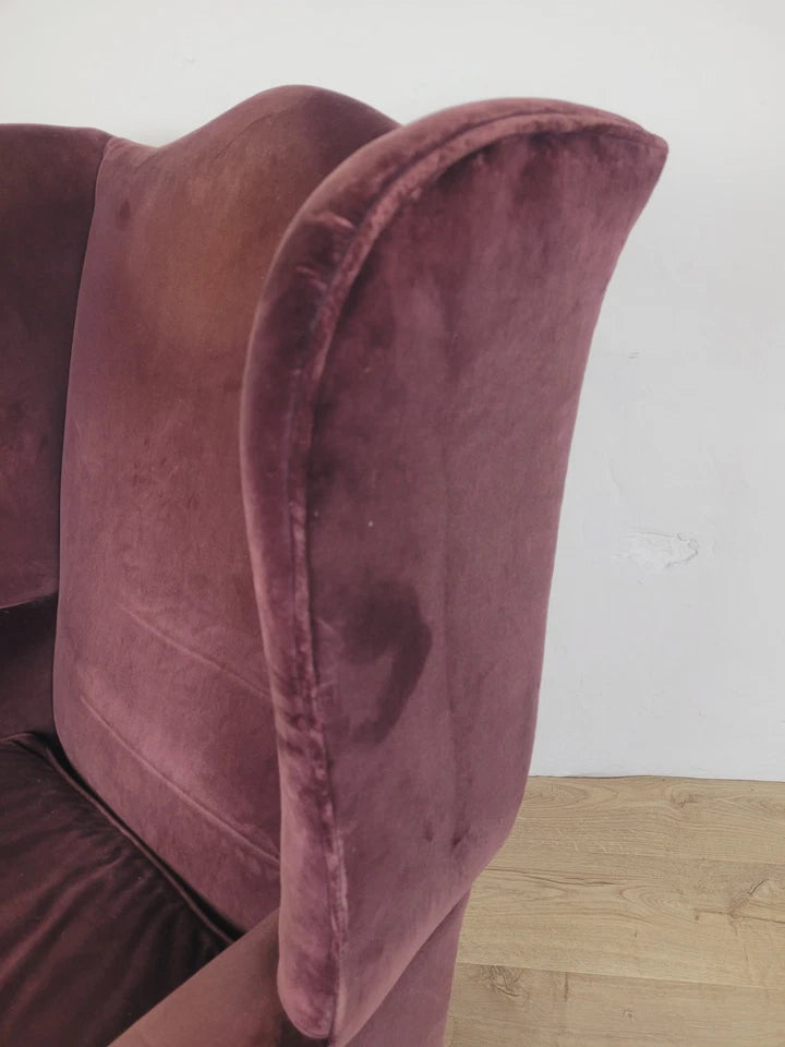 Victorian Wingback Armchair Velvet Purple 19thC Upholstered Delivery Available