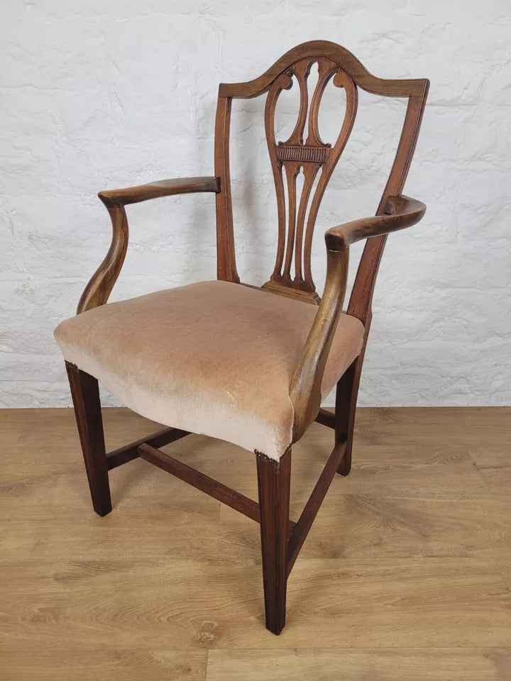 Victorian Dining Armchair Oak Carved Pierced Back Upholstered Postage Available