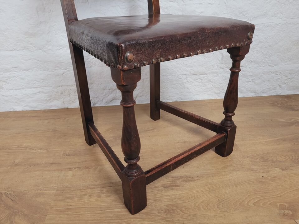 18th Century Hall Chair Mahogany Leather Brass Studded Postage Available