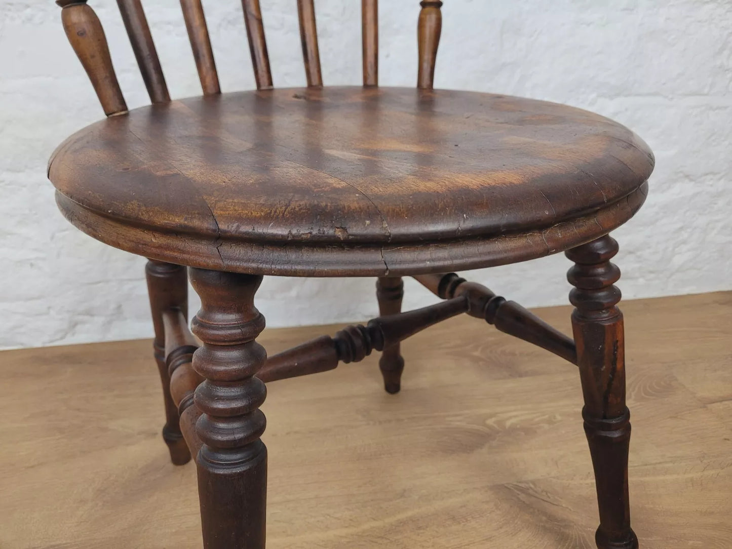 English Penny Windsor Chair Elm Spindle Back Victorian Country Postage Available