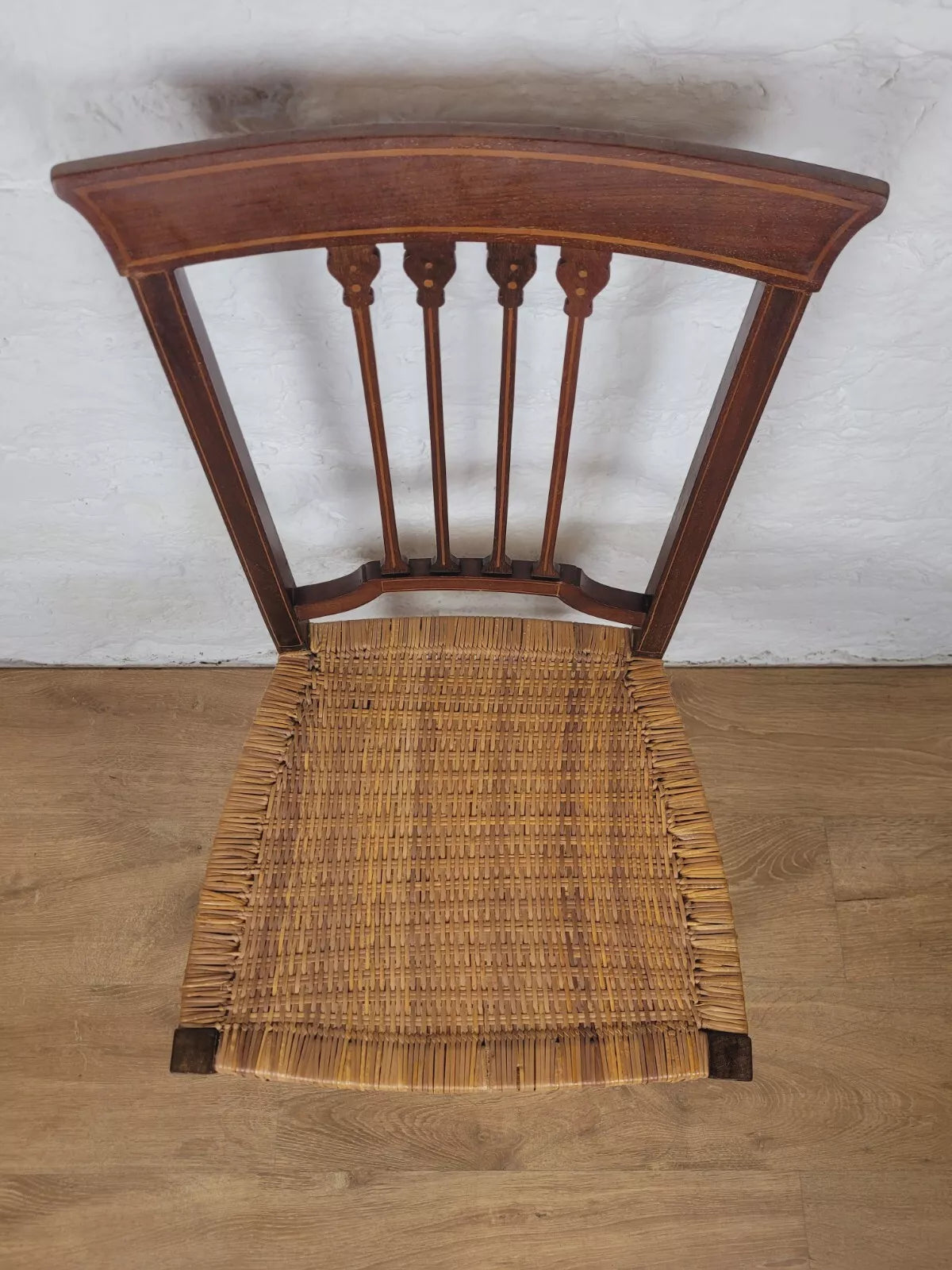 Edwardian Bedroom Chair Cane English Inlaid Slat Back Postage Available