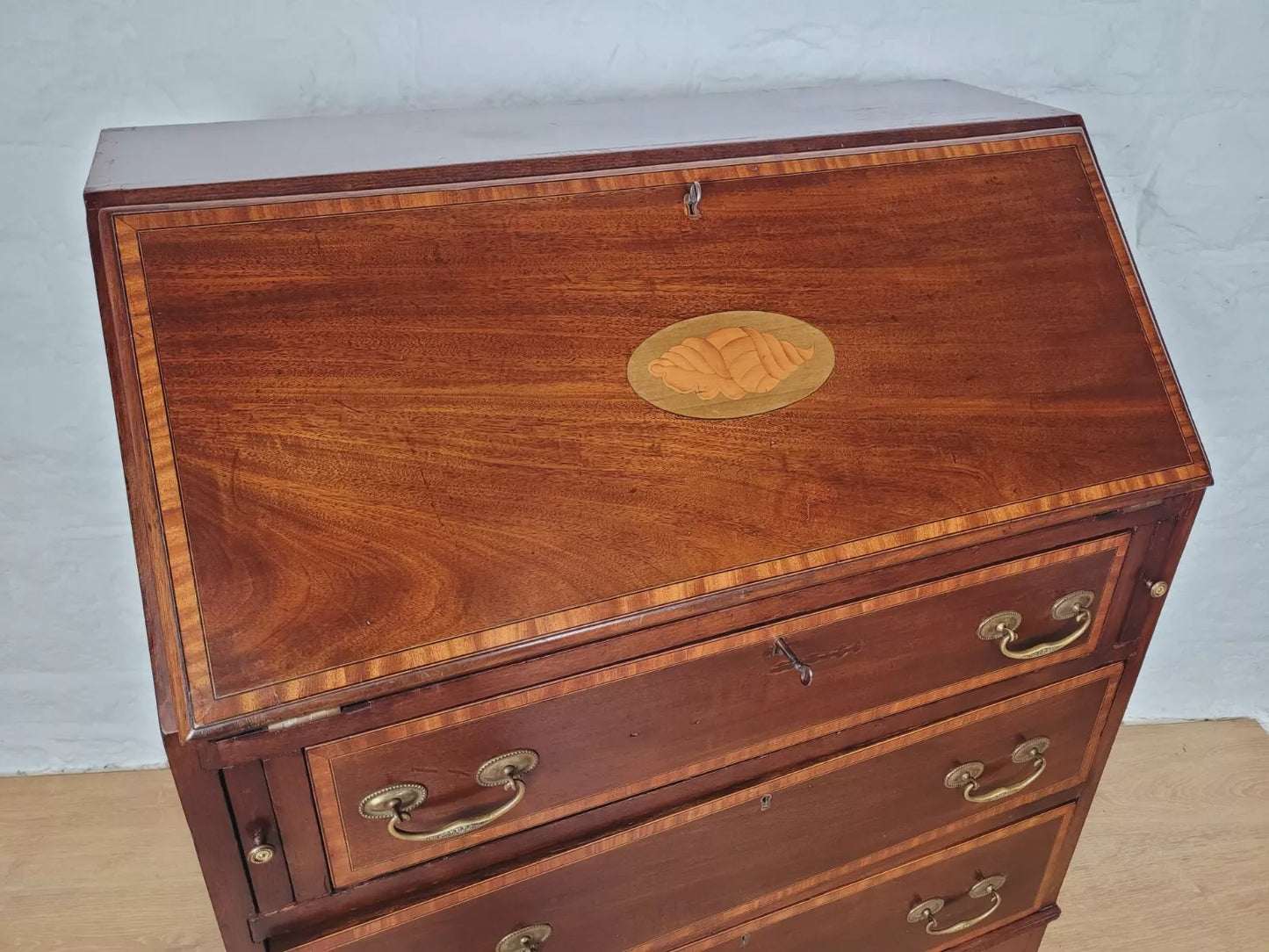 Edwardian Writing Bureau Shell Motif Satinwood Crossbanded Delivery Available