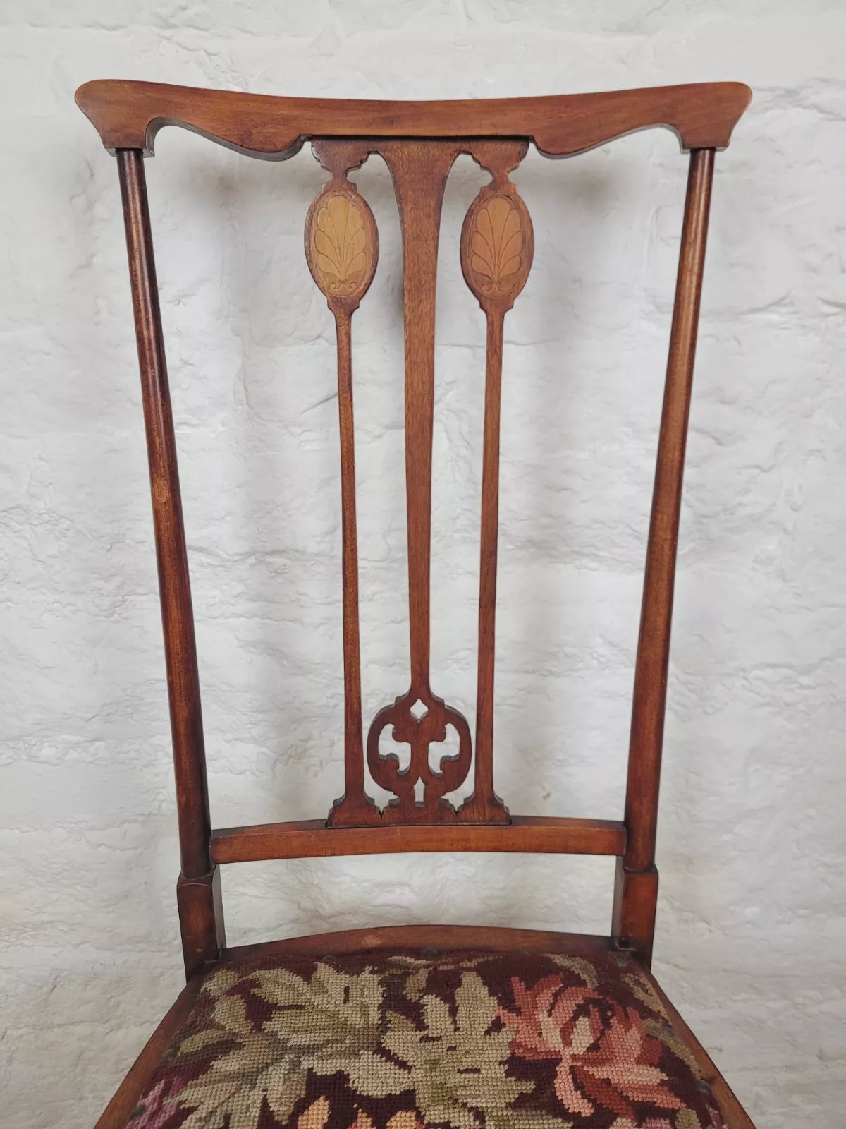 Edwardian Bedroom Chair Inlaid Motif Needlepoint Splatback Postage Available