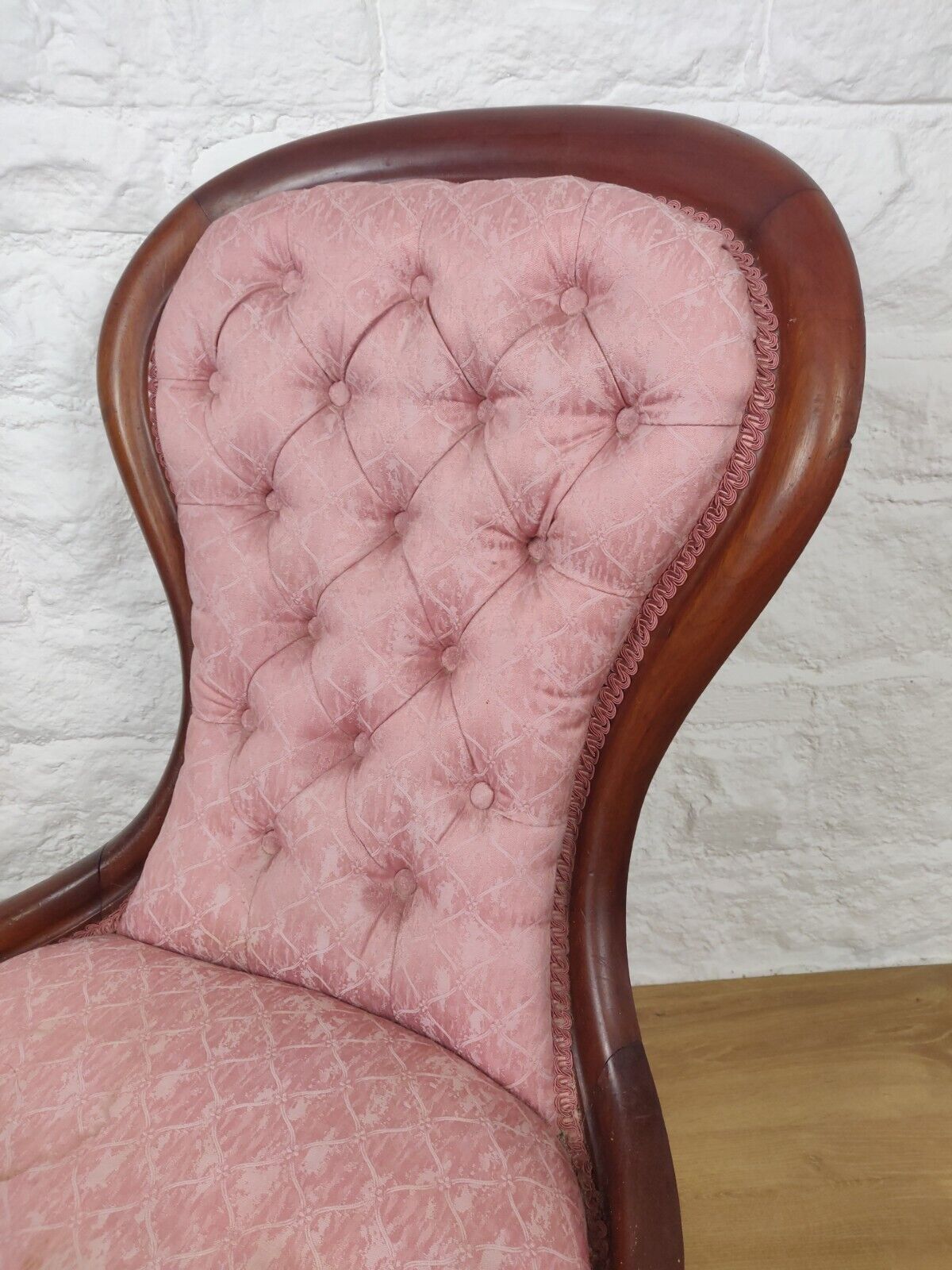 Victorian Nursing Chair Castors Button Back Pink Cabriole Legs Postage Available