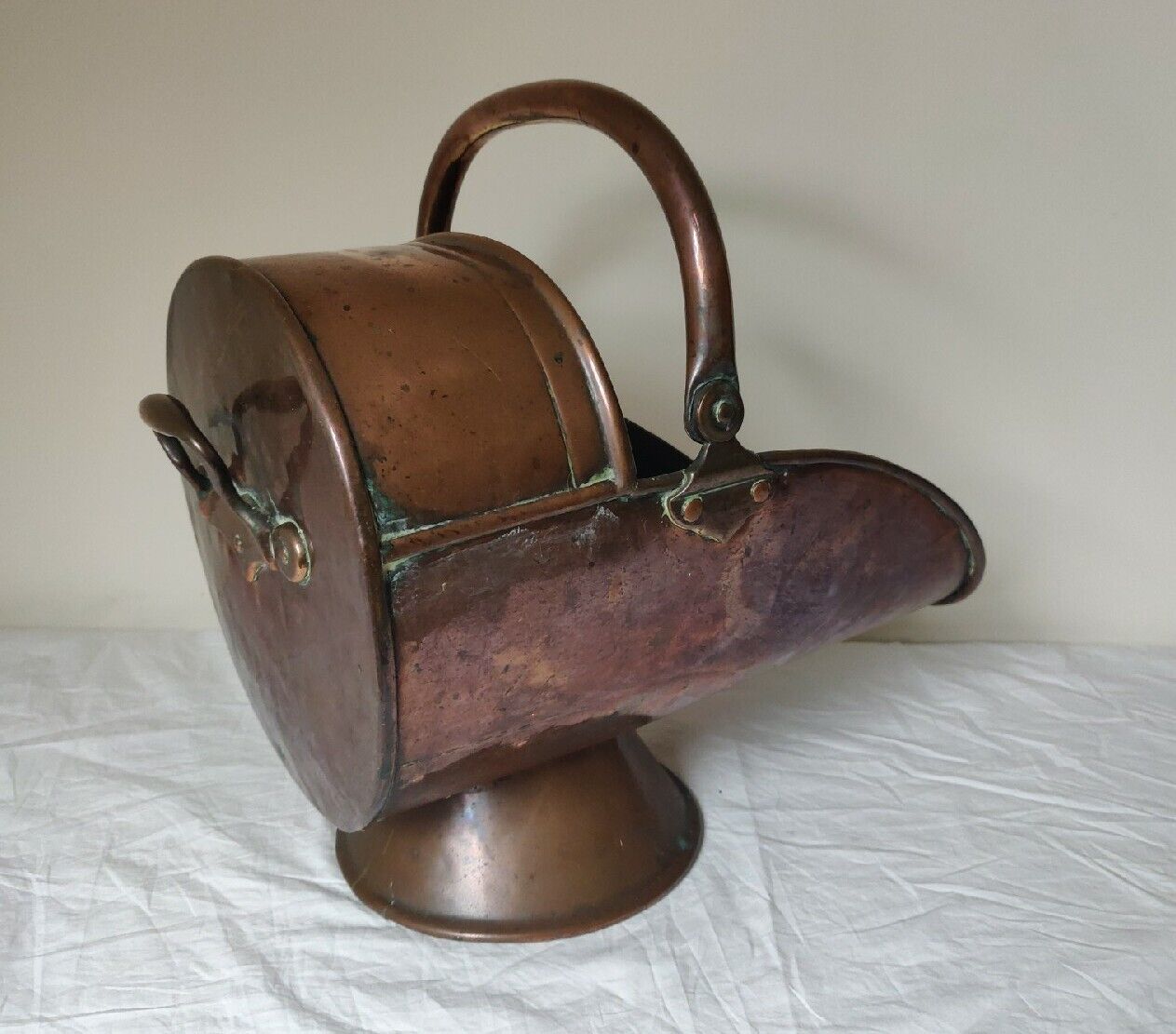 Copper Riveted Coal Helmet Scuttle With Handle Victorian Postage Available