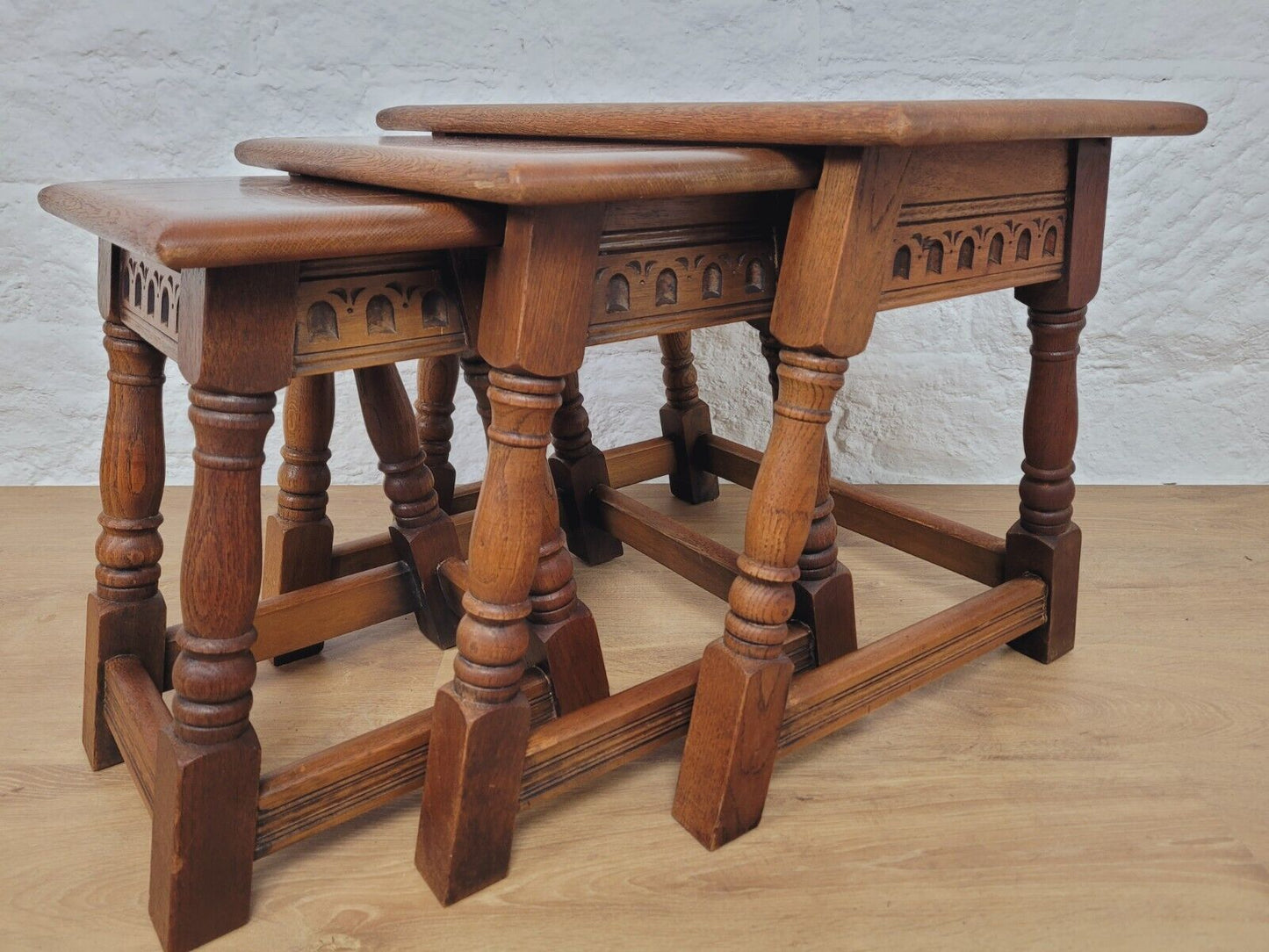 Nest of Tables Oak Carved Country English Rectangular Postage Available